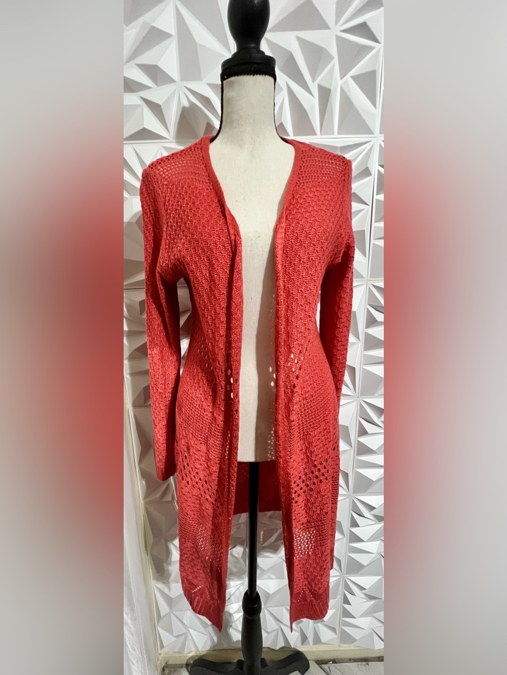 Closet Clean Out : 99 Jane Street Coral Open Knit Long Duster Cardigan -Small